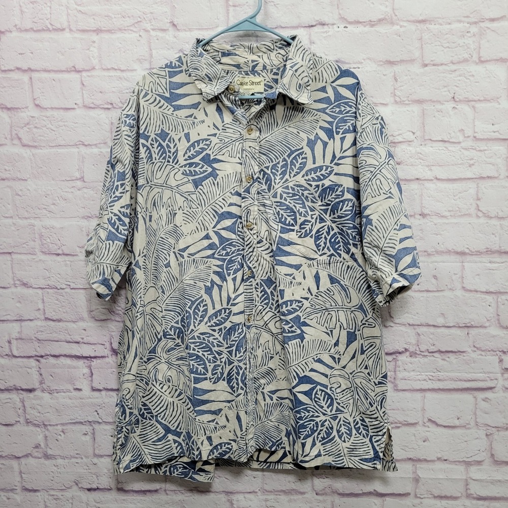 Cooke Street Honolulu Hawaiian Shirt 2XL Monstera Leaf Blue Aloha Tropical Beach